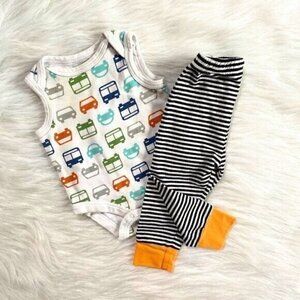 Offspring 3m Baby Transport Car Bus Print Bodysuit & Play Pant 3 Months Colorful